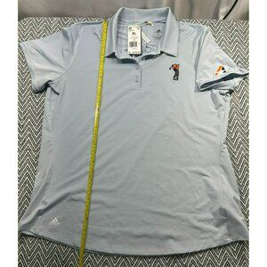 Adidas Women's XL Wonder Blue Grey Golf Polo Embroidered Fox Golfer Sleeve Logo